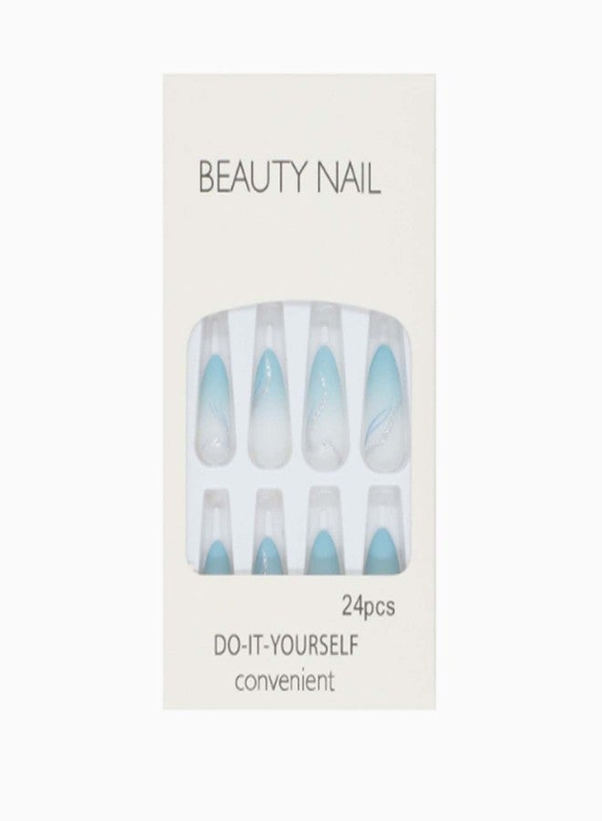 YoYoee Short Almond Press on Nails Glitter False Nails Gradient Nails Tips Full Cover Swirl Fake Nails for Women and Girls 24PCS - Image 3